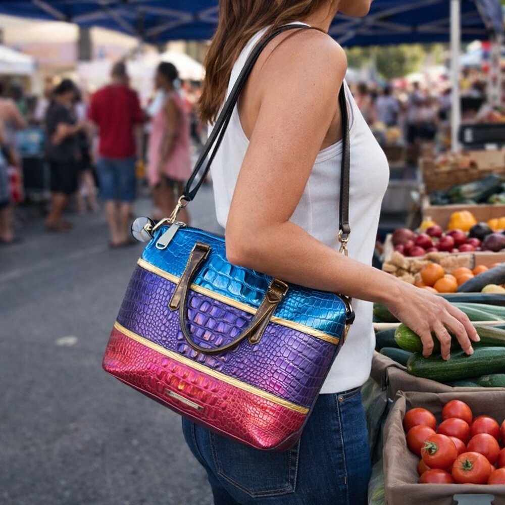 Colorful Crocodile Embossed Women's Bag